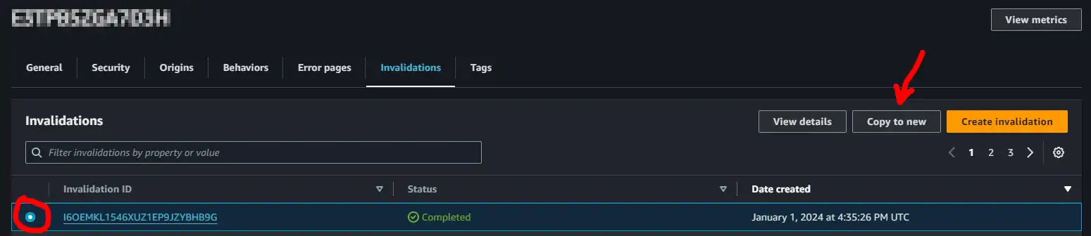 Cloudfront invalidation manual step 2