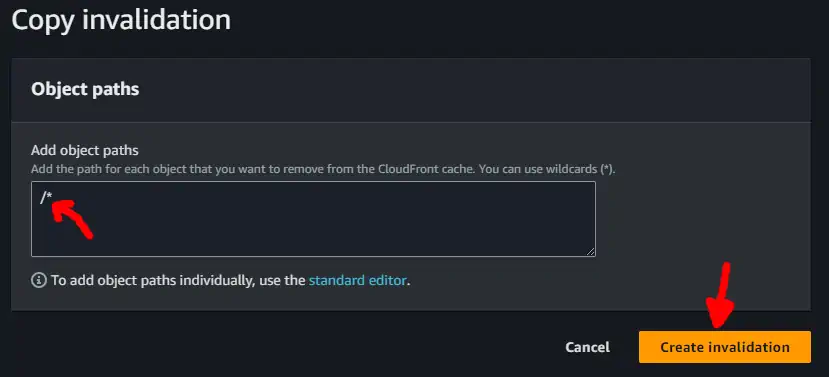 Cloudfront invalidation manual step 3